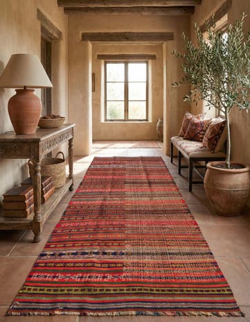4' 3 x 10' Hand Woven Kilim Fars Wool Runner Rug