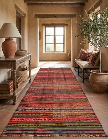 4' 3 x 10' Hand Woven Kilim Fars Wool Runner Rug