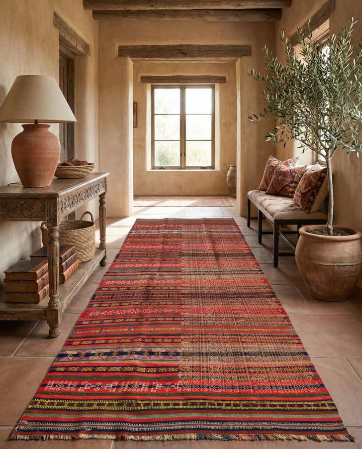 4' 3 x 10' Hand Woven Kilim Fars Wool Runner Rug