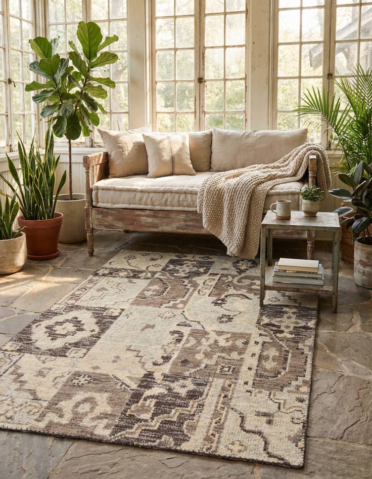 Detail image of 4' x 5' 9  Hand Knotted Patchwork Wool Rug