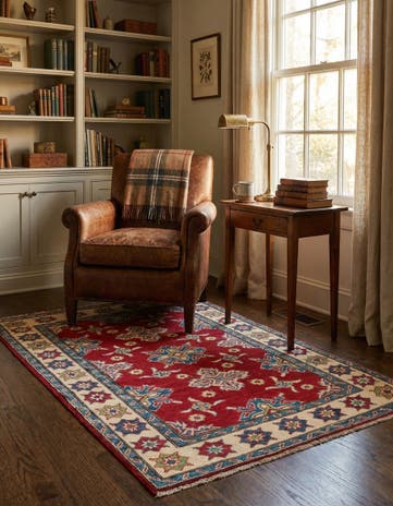3' 2 x 4' 9 Hand Knotted Kazak Rug