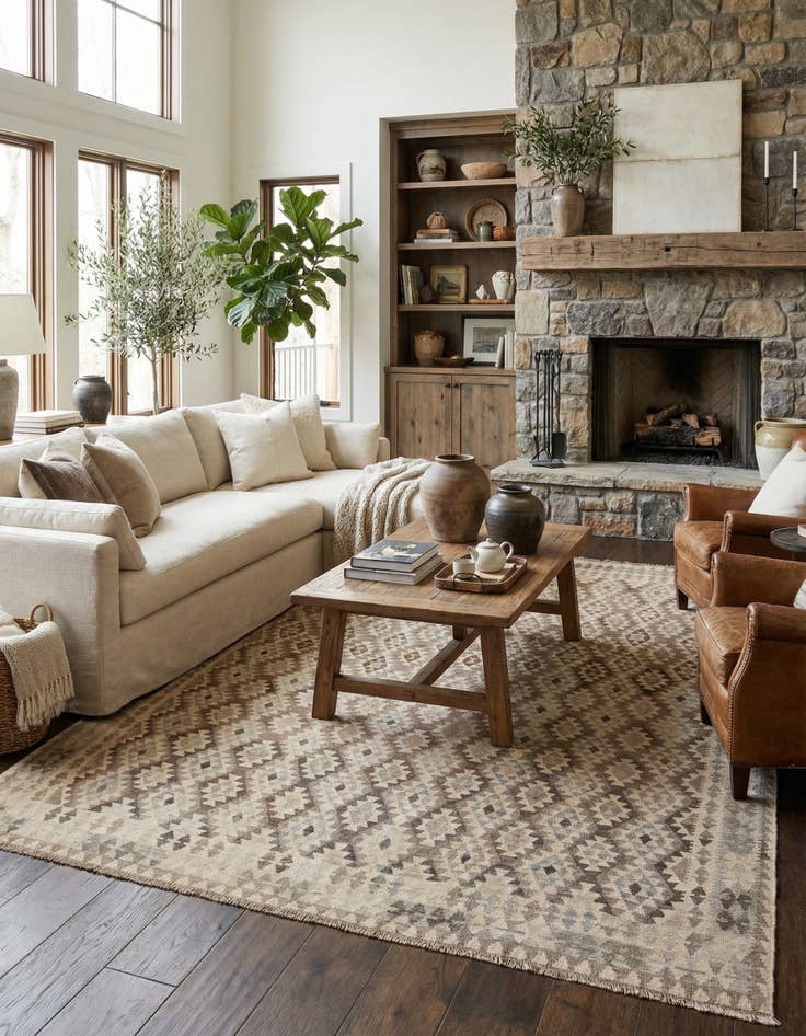 Detail image of  10' x 10' 4  Hand Woven Kilim Maymana Wool Square Rug