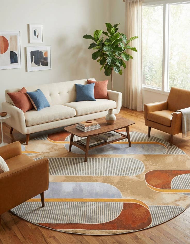 Detail image of  10' x 10'  Washable Modern Indoor / Outdoor Round Rug