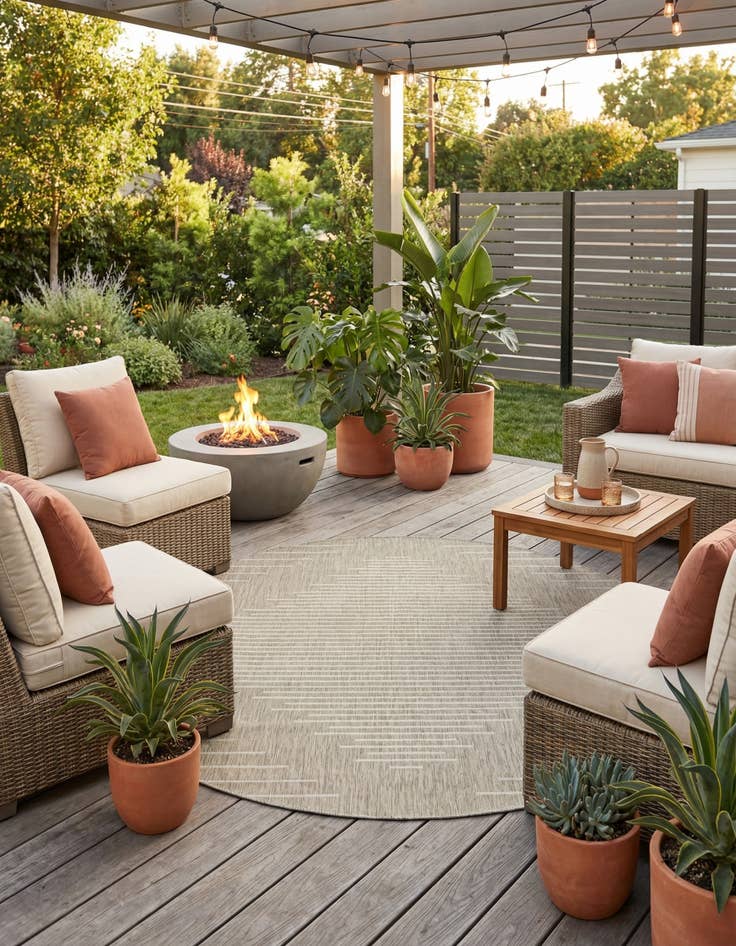 Detail image of  7' 10 x 7' 10  Washable Modern Indoor / Outdoor Round Rug