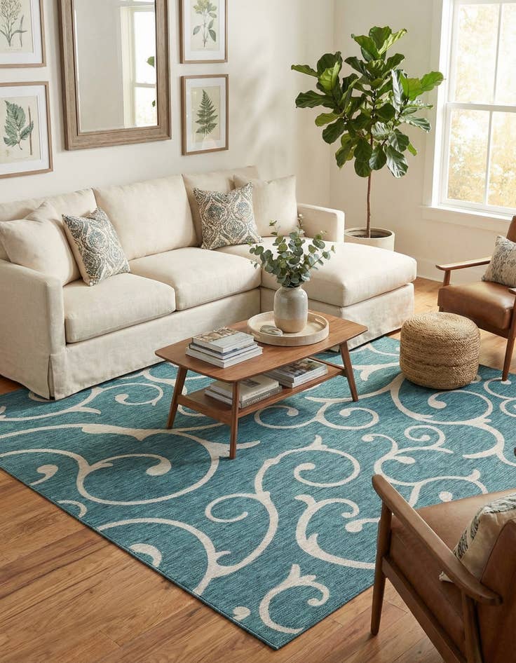 Detail image of  10' 8 x 10' 8  Washable Botanical Indoor / Outdoor Square Rug