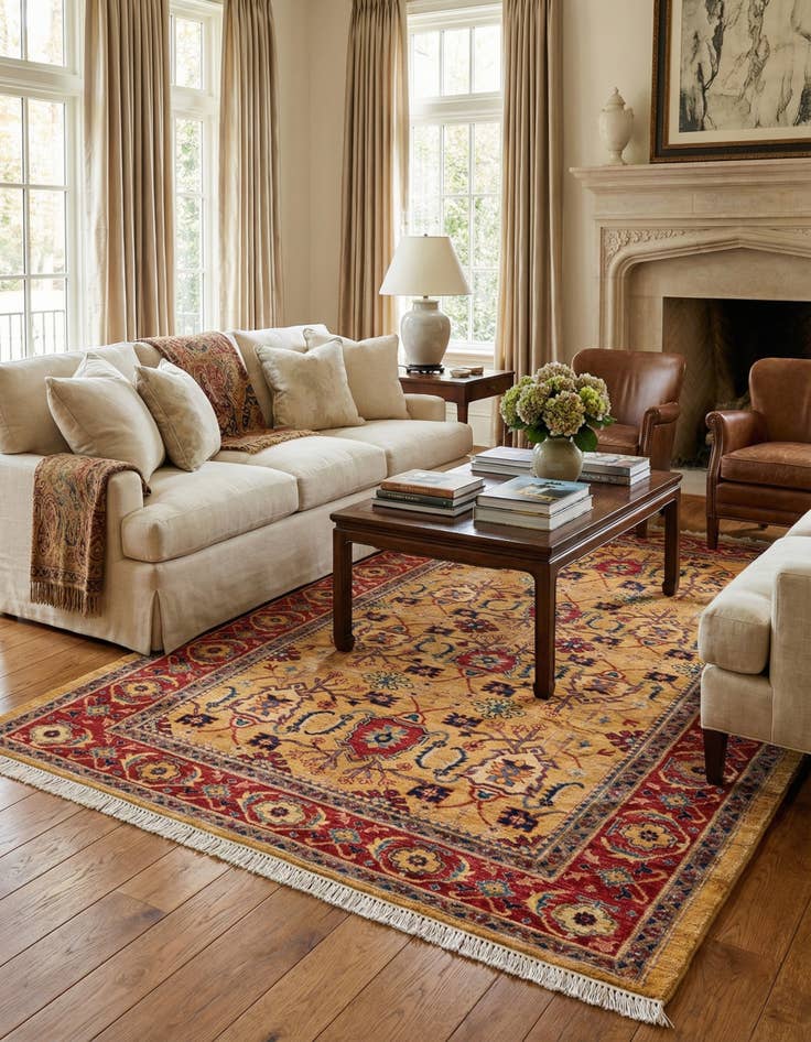 Detail image of  5' 6 x 8'  Hand Knotted Ziegler Wool Rug