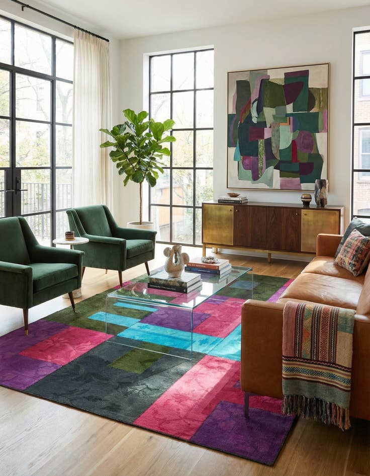 Detail image of  7' 3 x 10'  Hand Woven Patchwork Wool Rug