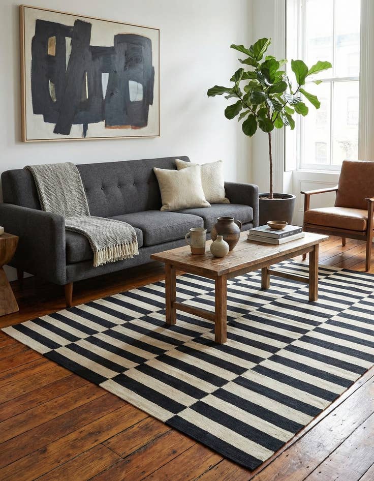 Detail image of  5' 6 x 7' 9  Hand Woven Kilim Modern Wool Rug