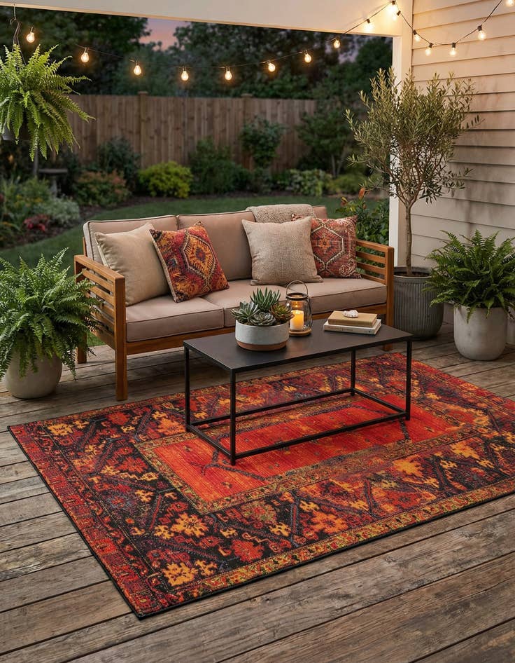 Detail image of 4' x 6'  Washable Tribal Indoor / Outdoor Rug