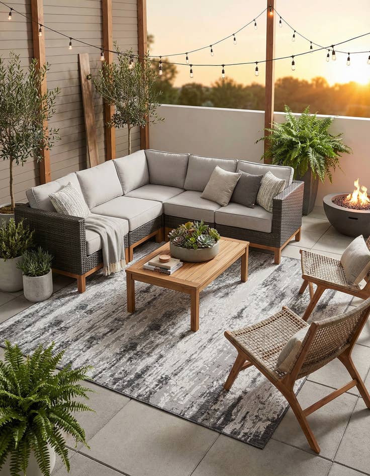 Detail image of 10' x 10'  Washable Modern Indoor / Outdoor Square Rug