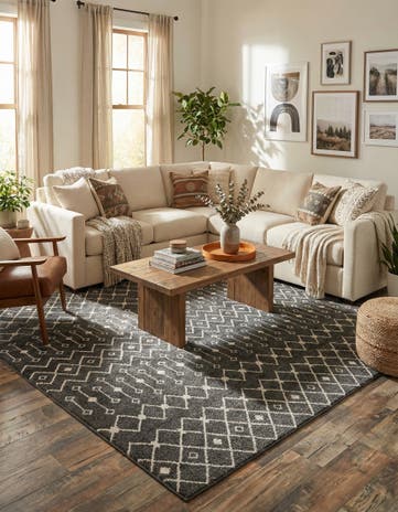 Dark Gray Moroccan Trellis Square Rug