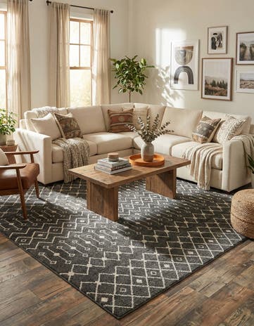 Dark Gray Moroccan Trellis Square Rug