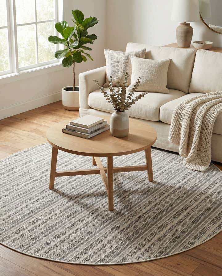7' 10 x 7' 10 Easy-Clean Striped Indoor / Outdoor Round Rug