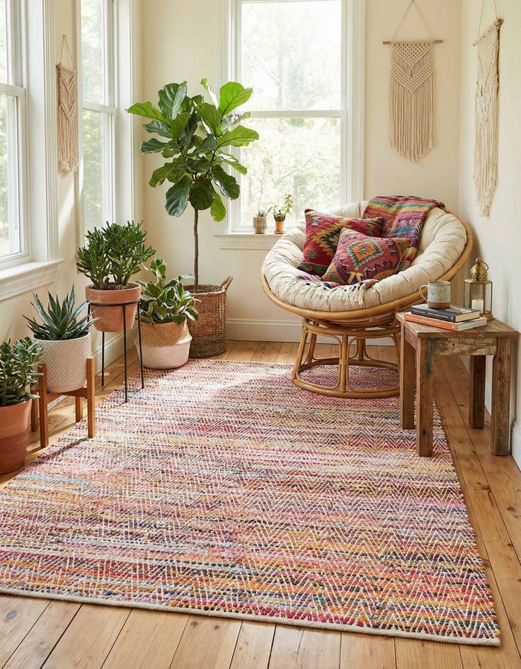 Detail image of  9' x 12'  Hand Woven Chindi Chevron Rug