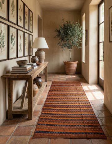 4' 8 x 12' 2 Hand Woven Kilim Fars Wool Runner Rug