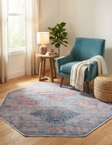 Antique Blue Washable Sisu Octagon Rug