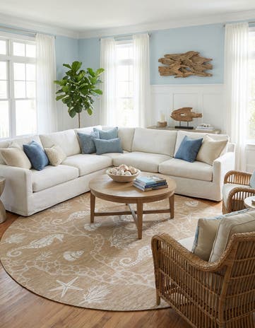 12' x 12' Easy-Clean Coastal Indoor / Outdoor Round Rug