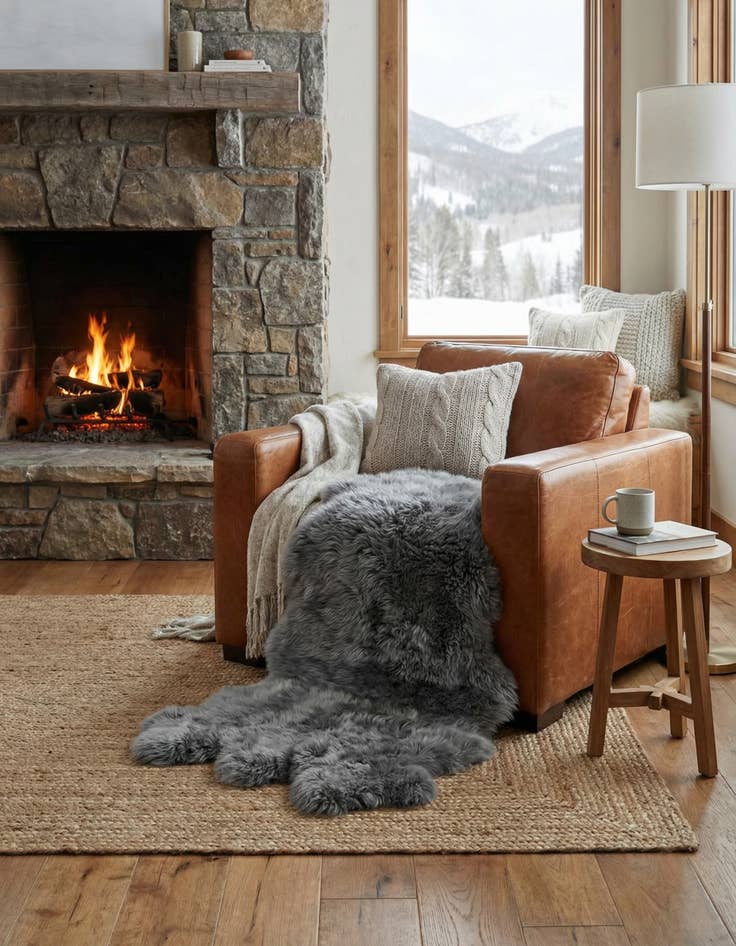 Detail image of 4' 9 x 6' Natural Sheepskin Freeform Rug