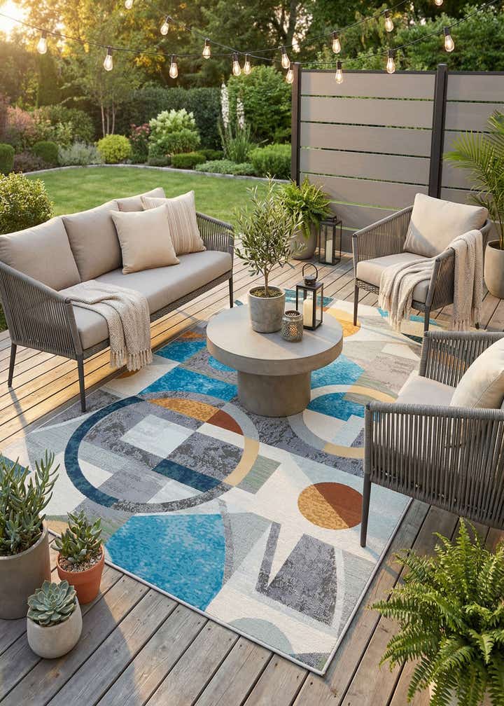 6' 1 x 9' Easy-Clean Modern Indoor / Outdoor Rug