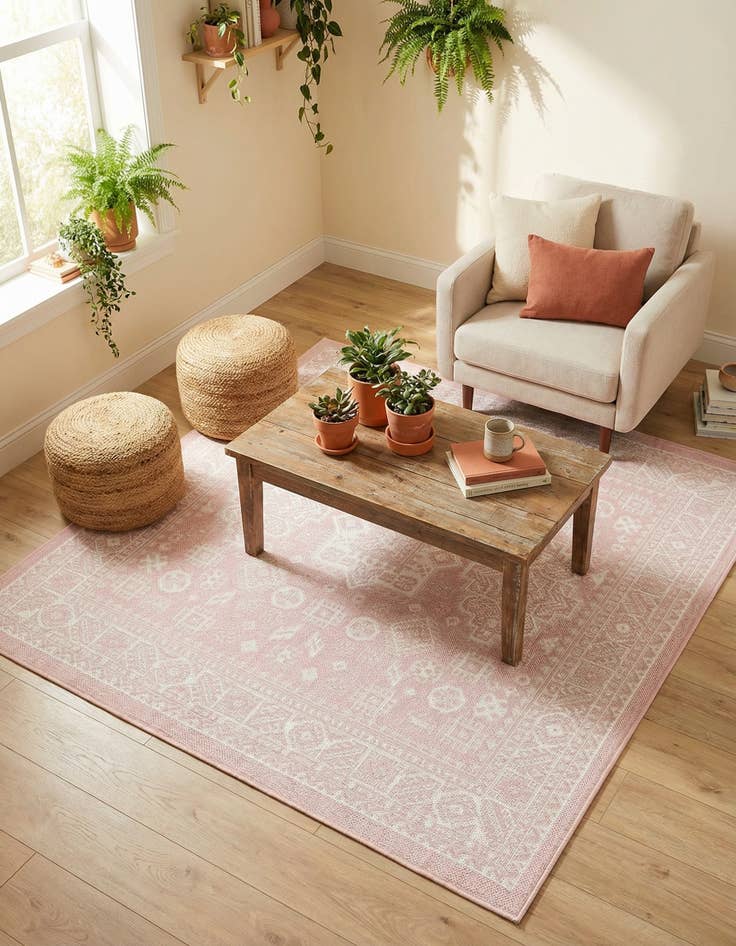 Detail image of 5' 3 x 5' 3  Washable Aztec Indoor / Outdoor Square Rug