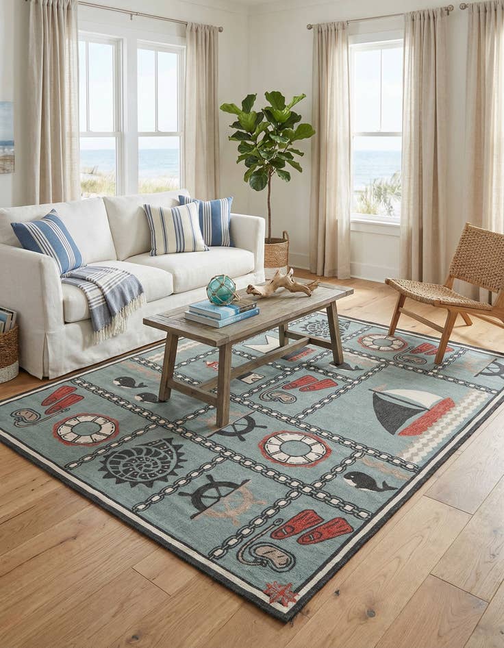Detail image of 9' x 12'  Washable Coastal Indoor / Outdoor Rug