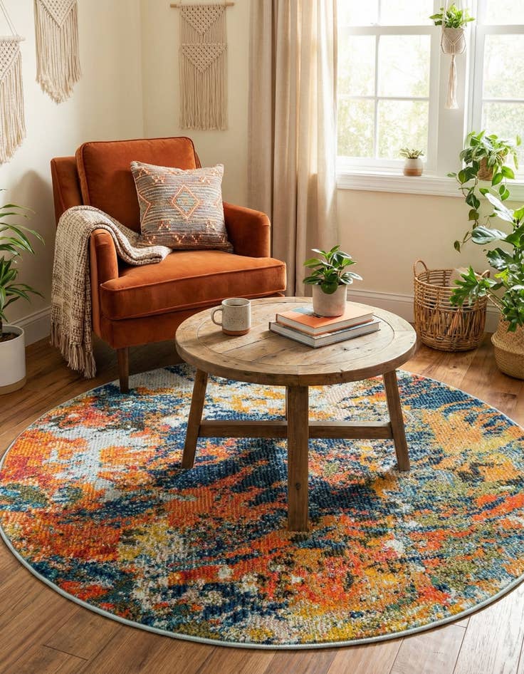 Detail image of 3' 3 x 3' 3  Washable Vivid Round Rug