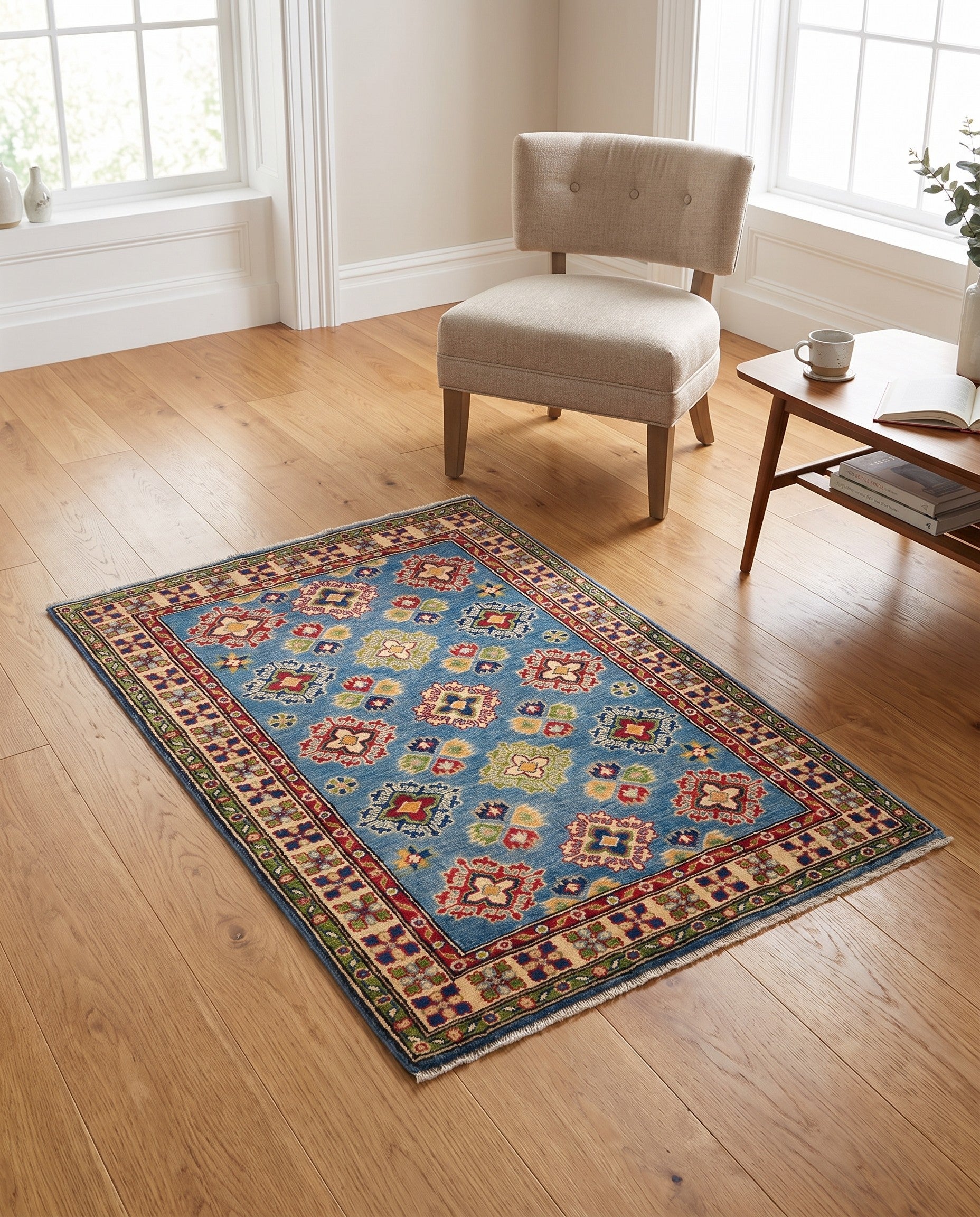 3' 2 x 4' 10 Hand Knotted Kazak Rug