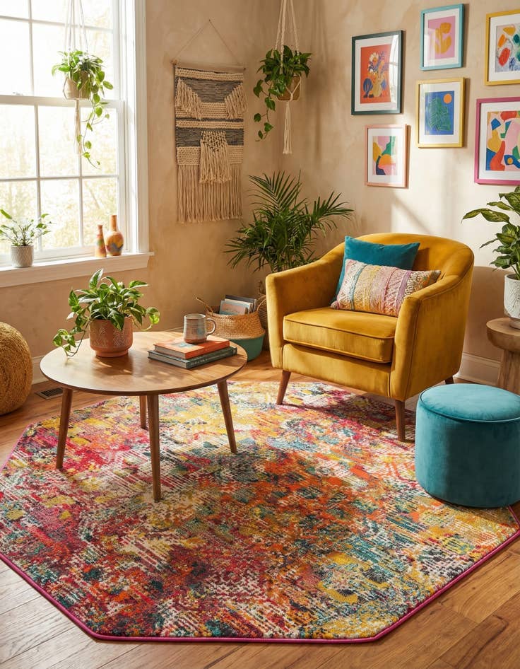 Detail image of 5' 3 x 5' 3  Washable Vivid Octagon Rug