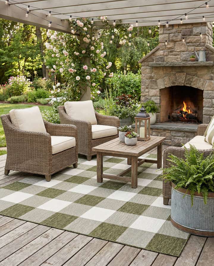6' x 9' Easy-Clean Checkered Indoor / Outdoor Rug