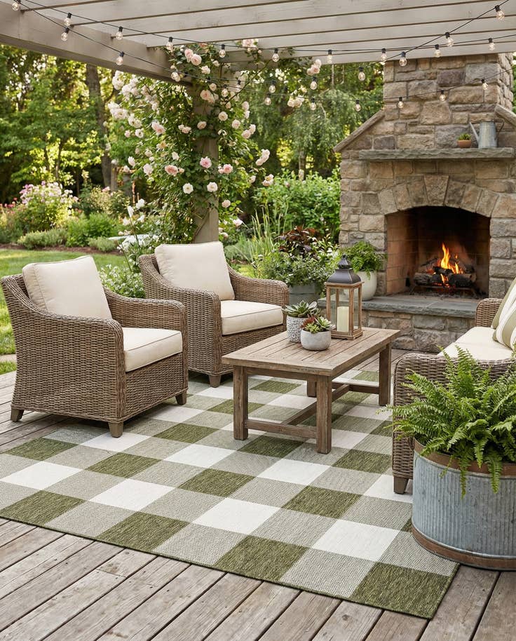Detail image of 6' x 9' Easy-Clean Checkered Indoor / Outdoor Rug