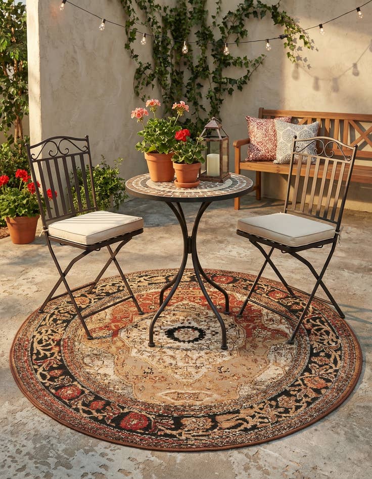 Detail image of 4' x 4' Easy-Clean Traditional Indoor / Outdoor Round Rug