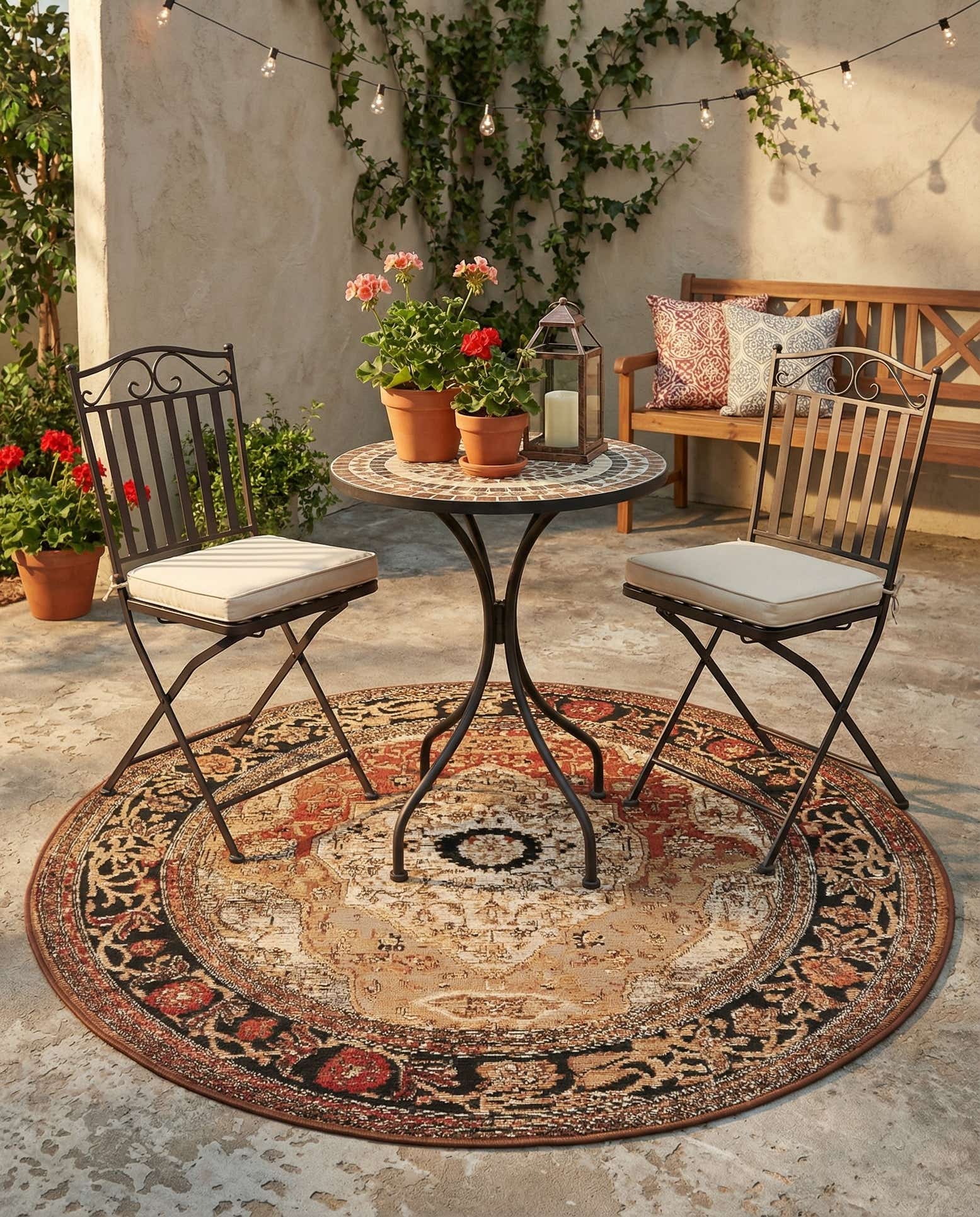 4' x 4' Easy-Clean Traditional Indoor / Outdoor Round Rug
