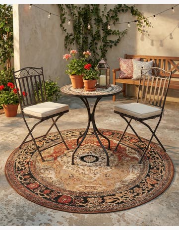 4' x 4' Easy-Clean Traditional Indoor / Outdoor Round Rug