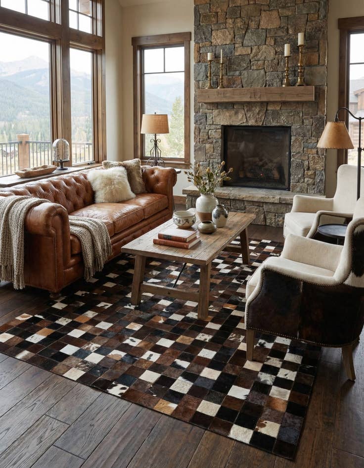 Detail image of  5' 2 x 7' 11 Cowhide - Patchwork Rug