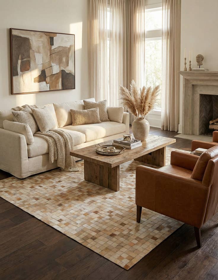 Detail image of  5' 1 x 8' 1 Cowhide Leather Rug