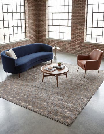 Gray and Gold Vogue Geo Square Rug