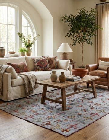5' 9 x 7' 8 Hand Woven Kilim Suzani Wool Rug