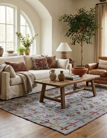 5' 9 x 7' 8 Hand Woven Kilim Suzani Wool Rug