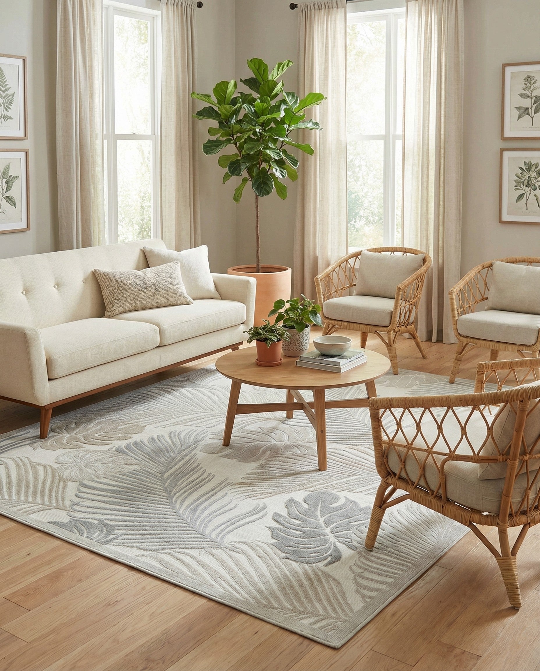 8' 2 x 10' Easy-Clean Botanical Indoor / Outdoor Rug
