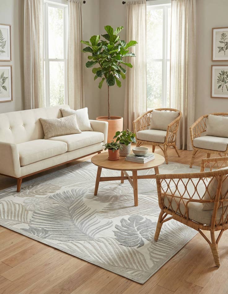 Detail image of  8' 2 x 10'  Washable Botanical Indoor / Outdoor Rug