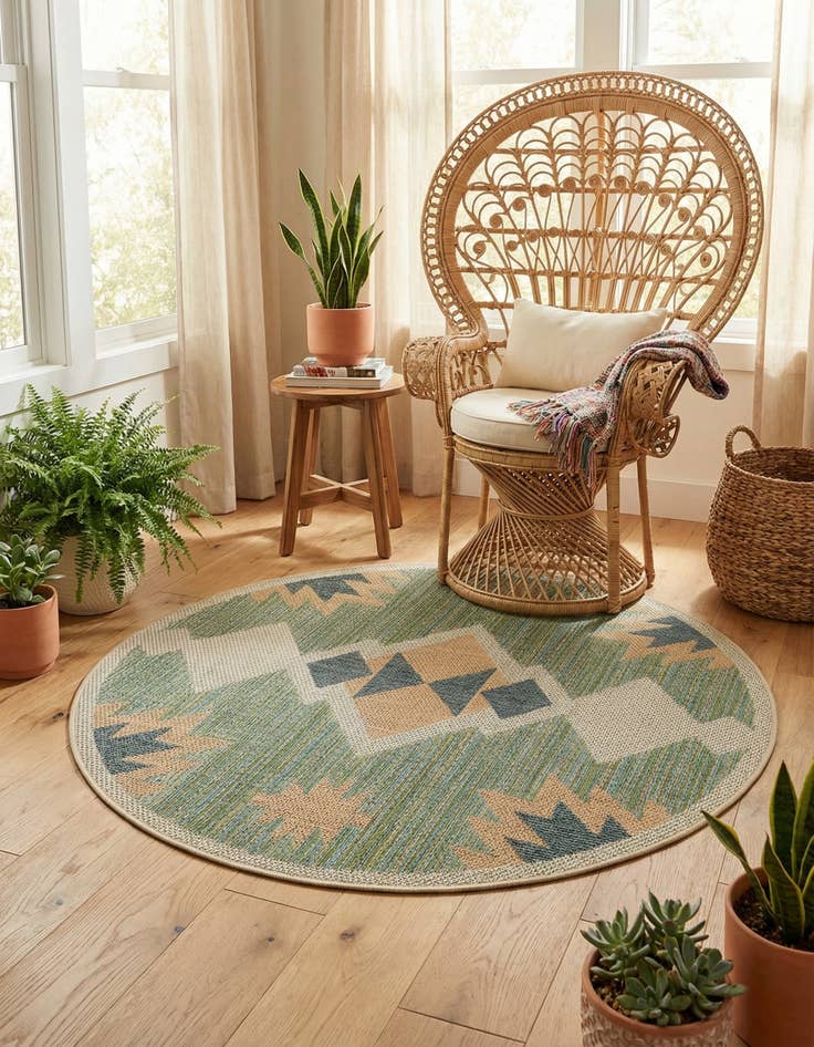 Detail image of  4' x 4'  Washable Baja Indoor / Outdoor Round Rug