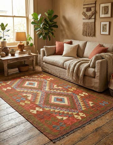 3' 4 x 5' 7 Hand Woven Kilim Maymana Wool Rug