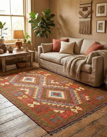 3' 4 x 5' 7 Hand Woven Kilim Maymana Wool Rug