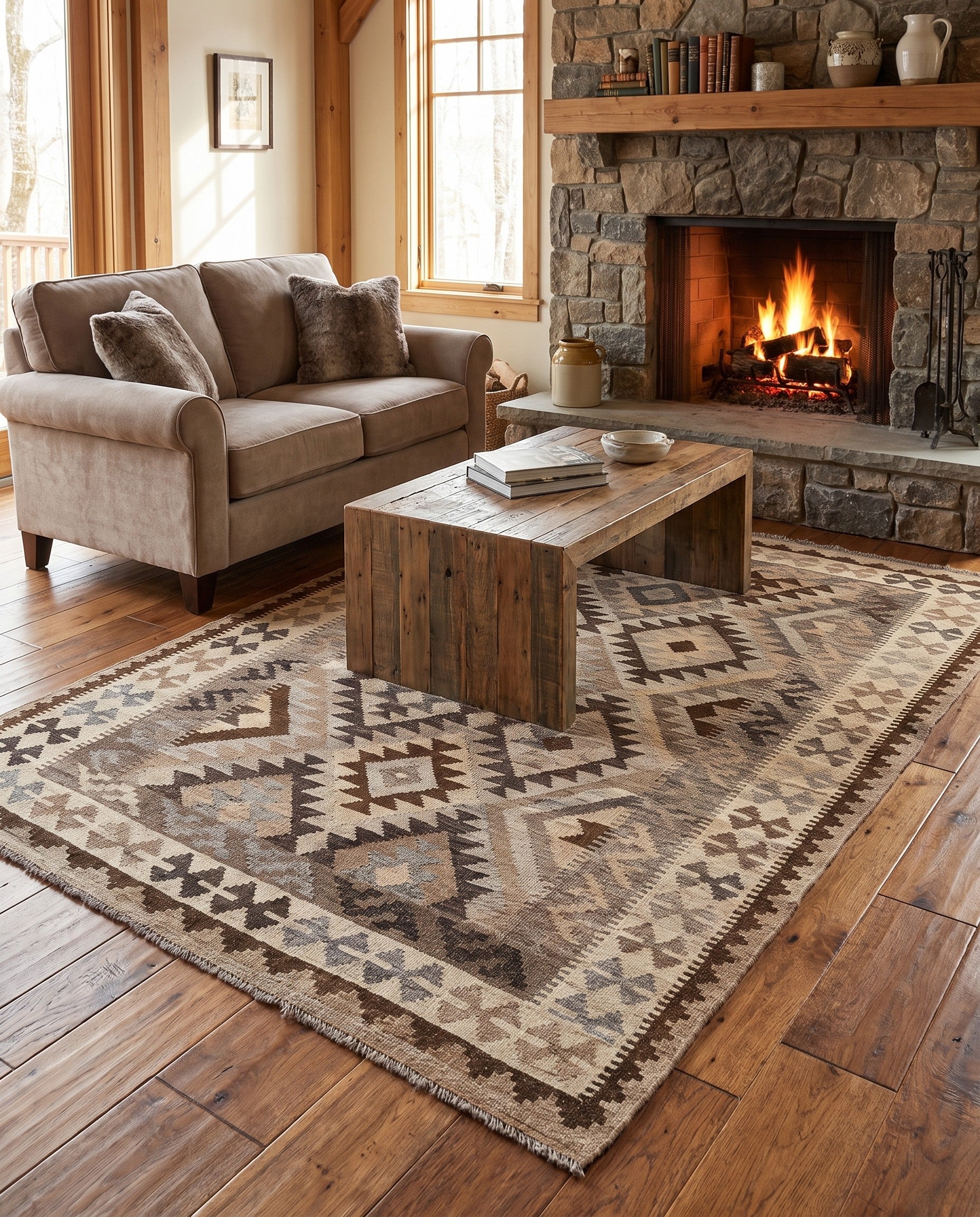5' 2 x 6' 3 Hand Woven Kilim Maymana Wool Rug
