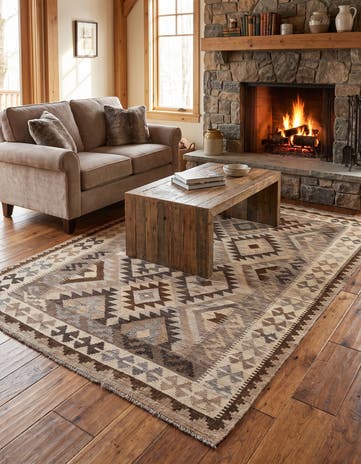5' 2 x 6' 3 Hand Woven Kilim Maymana Wool Rug