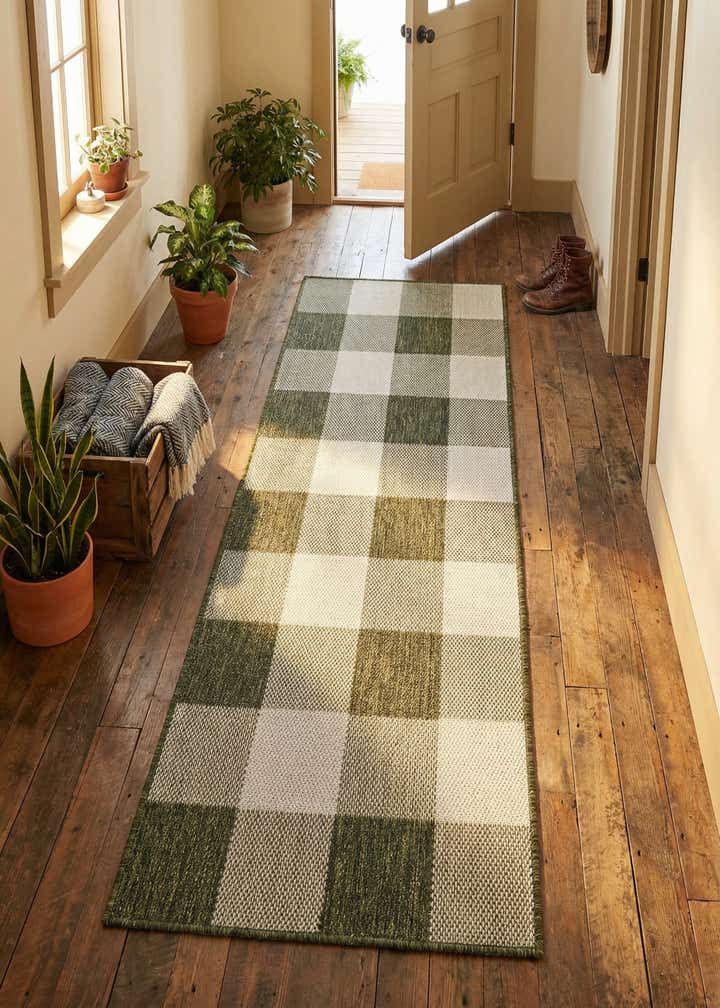 2' x 5' 3 Easy-Clean Checkered Indoor / Outdoor Runner Rug