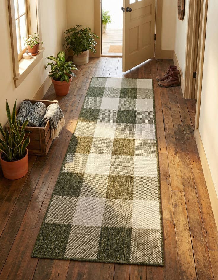 Detail image of  2' x 5' 3  Washable Checkered Indoor / Outdoor Runner Rug