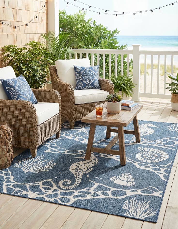 Detail image of 6' x 9'  Washable Coastal Indoor / Outdoor Rug