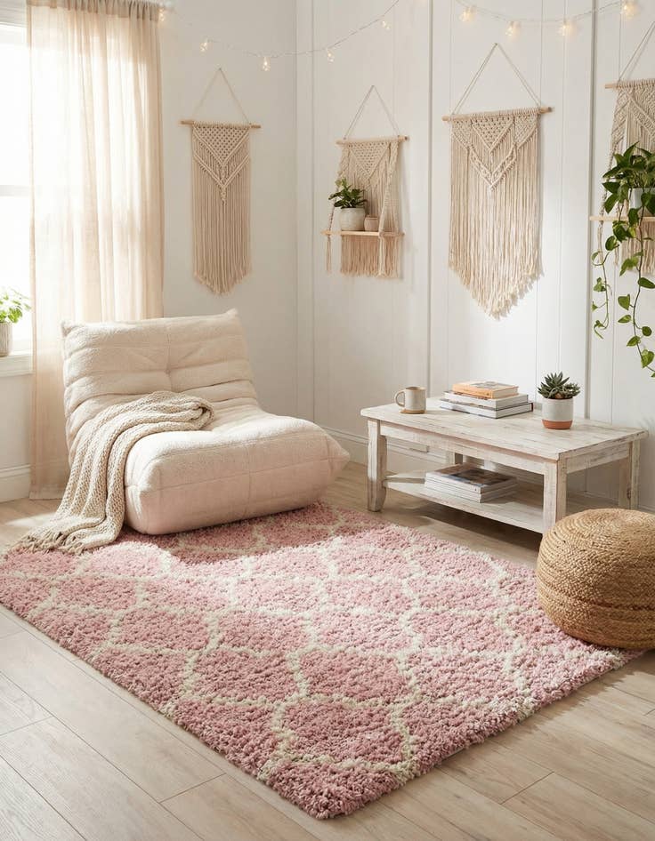 Detail image of  5' 3 x 5' 3 Lattice Shag Square Rug