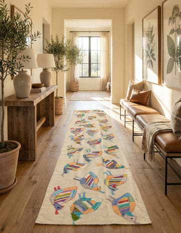 2' 4 x 9' 2 Hand Woven Kilim Suzani Wool Runner Rug